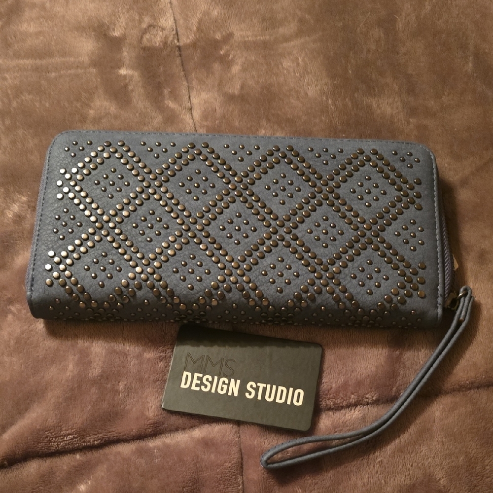 MMS Design Studio Gray Wallet with Gold Studs